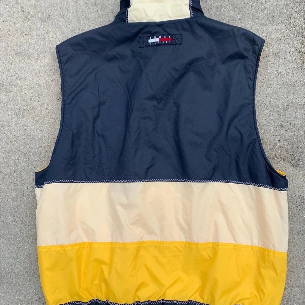 Vintage logo Tommy Hilfiger Navy, Yellow & Cream Colorblock Utility Vest Sz xl - Picture 4 of 5